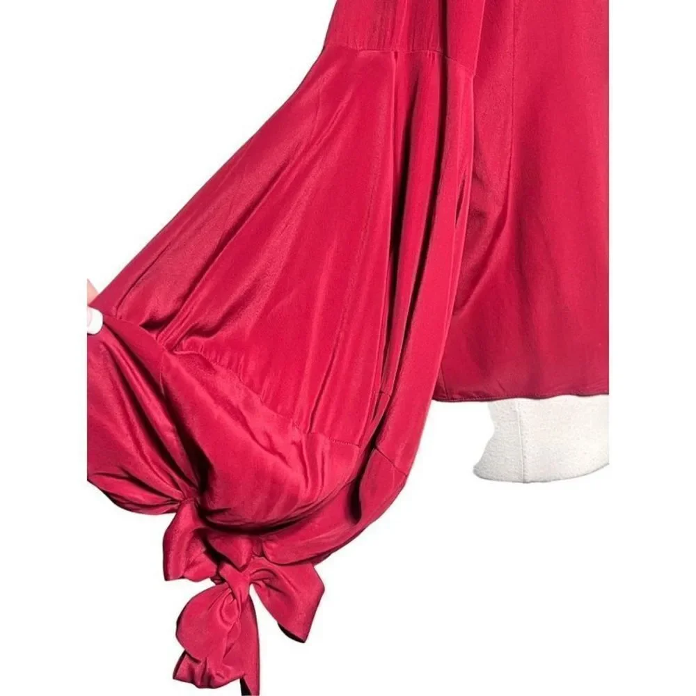 MNG Suit Red Sexy Moc Turtleneck Balloon Sleeve Silk Blouse  Size 4